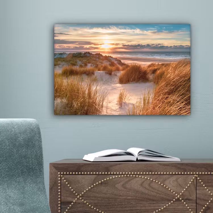 Duin - Planten - Zonsondergang - Strand - Zee canvas 2cm klein -sfeer4