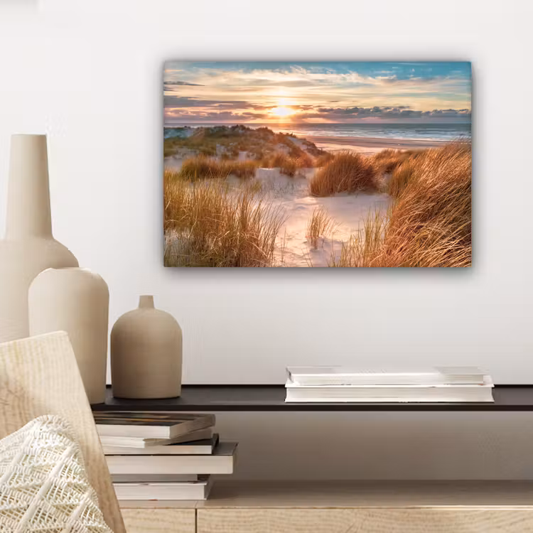 Duin - Planten - Zonsondergang - Strand - Zee canvas 2cm klein -sfeer6