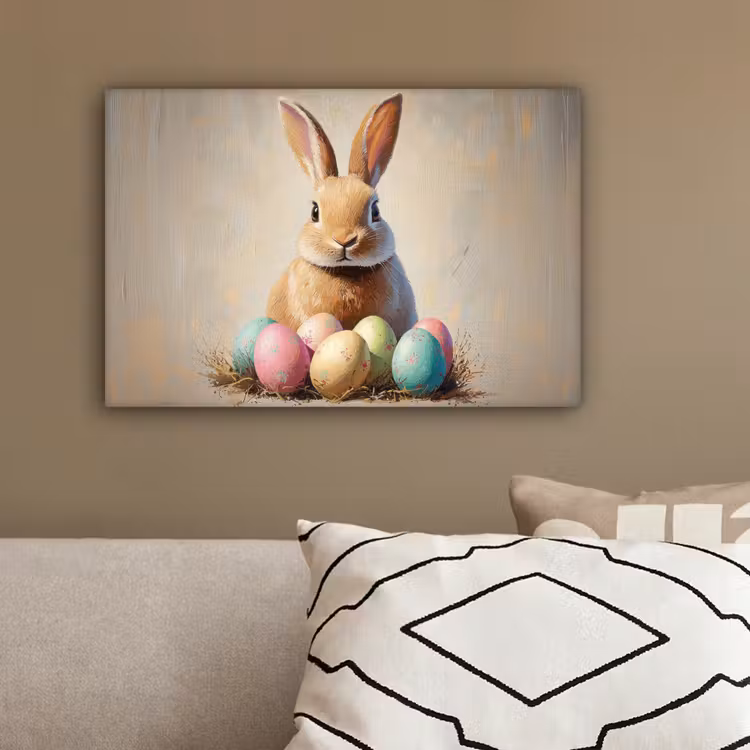 Paashaas - Pastel - Eieren canvas 2cm klein -sfeer3