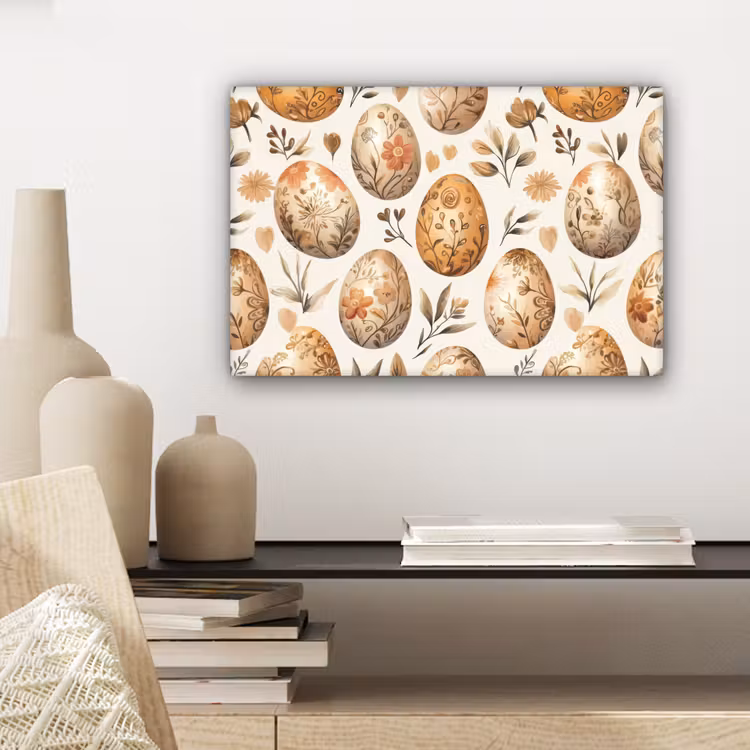 Paaseieren - Bruin - Bloemen canvas 2cm klein -sfeer6