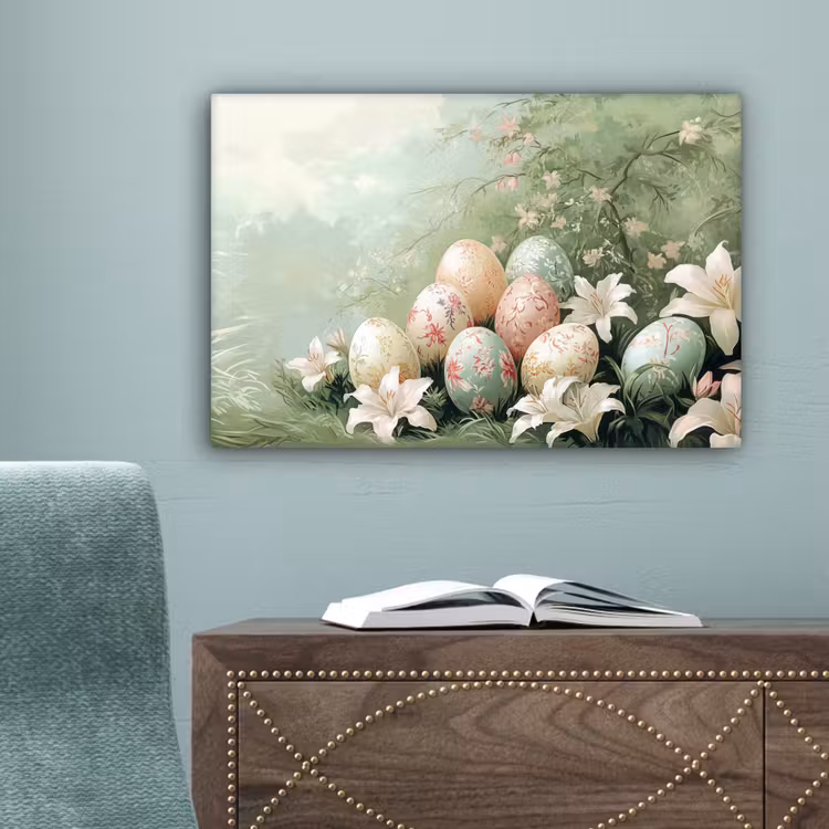 Paaseieren - Pasteltinten - Bloemen canvas 2cm klein -sfeer4