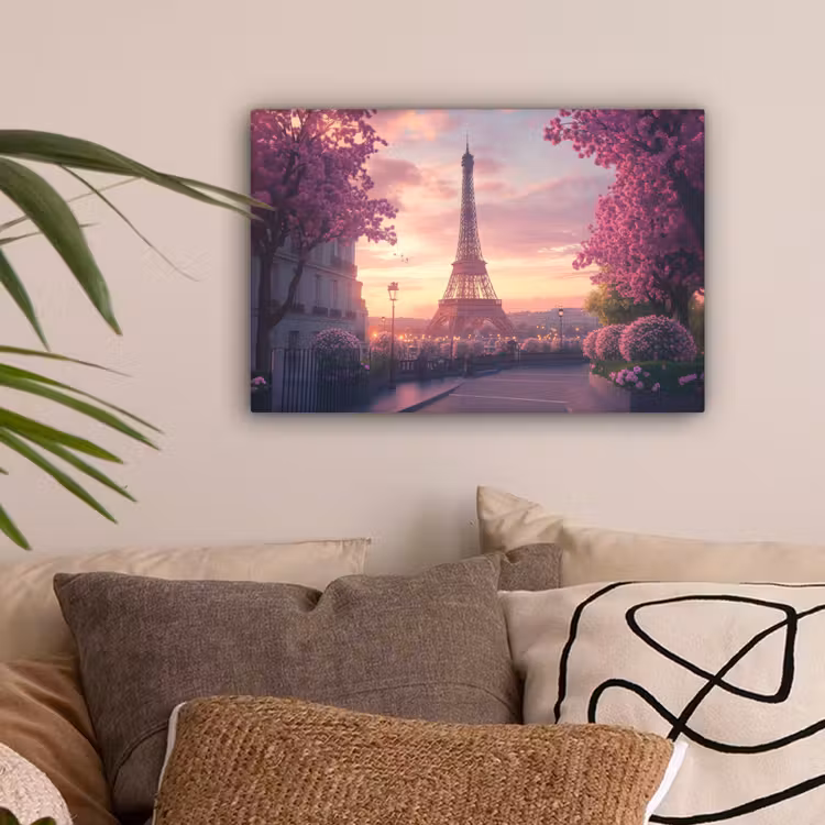 Eiffeltoren - Parijs - Roze canvas 2cm klein -sfeer1