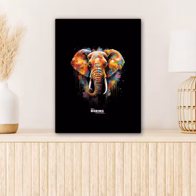 Olifant versierd met kleurrijke spetters canvas 2cm klein -sfeer5