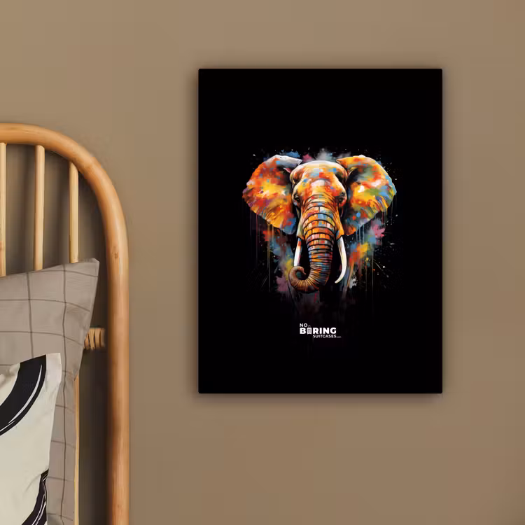 Olifant versierd met kleurrijke spetters canvas 2cm klein -sfeer3