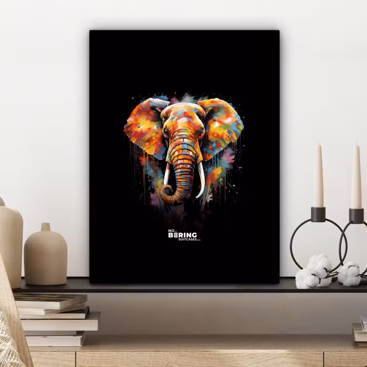 Olifant versierd met kleurrijke spetters canvas 2cm klein -sfeer6