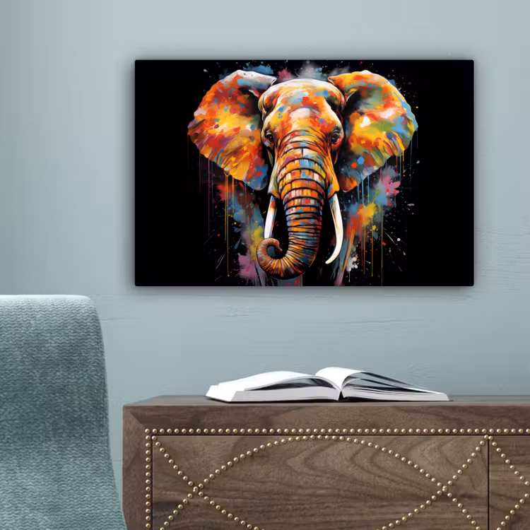 Olifant - Graffiti - Zwart - Dieren - Kleuren canvas 2cm klein -sfeer4