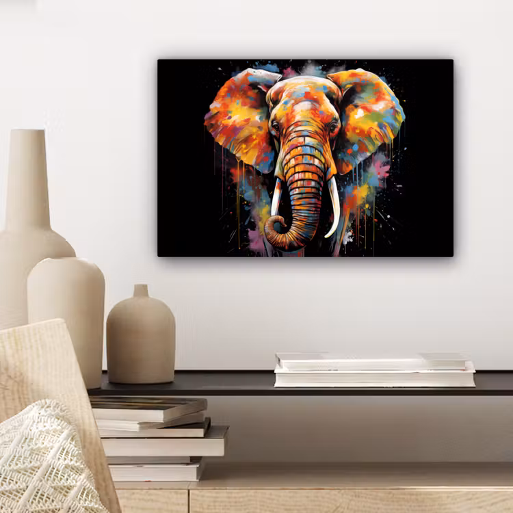 Olifant - Graffiti - Zwart - Dieren - Kleuren canvas 2cm klein -sfeer6