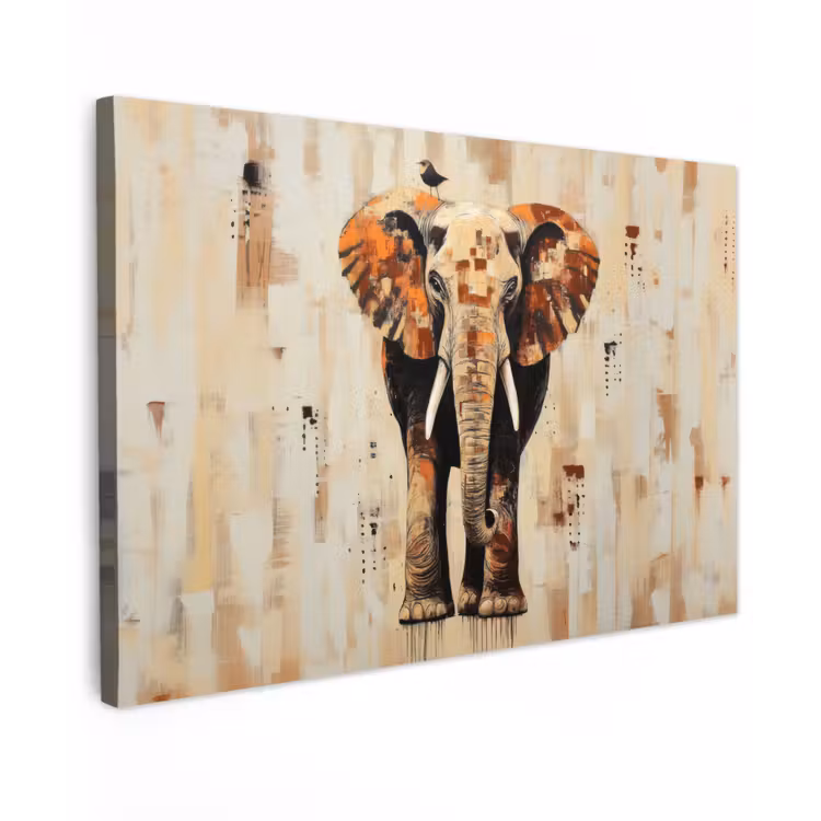 Olifant - Slurf - Mozaïek - Abstract canvas 2cm klein -z3d
