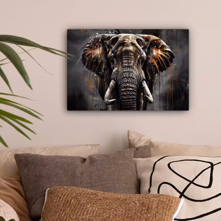 Olifant - Watercolor - Wilde dieren - Luxe canvas 2cm klein -sfeer1