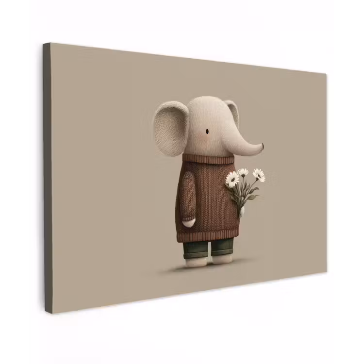 Olifant - Witte bloemen - Kindvriendelijk canvas 2cm klein -z3d