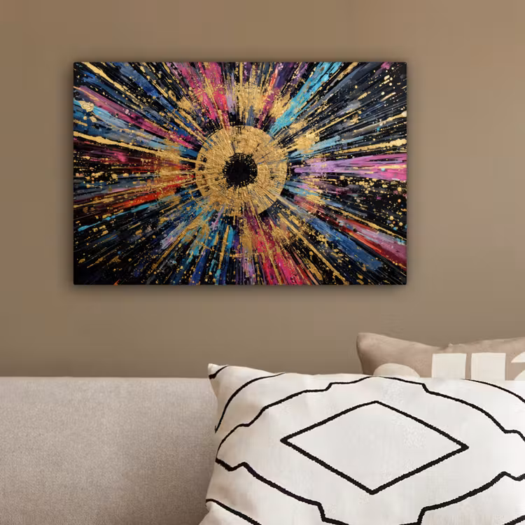 Explosie - Goud - Kleurrijk - Abstract canvas 2cm klein -sfeer3