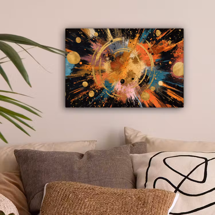 Explosie - Verfstructuur - Goud - Abstract canvas 2cm klein -sfeer1