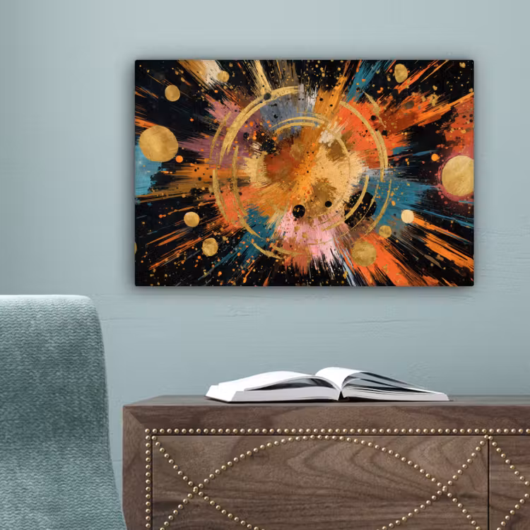 Explosie - Verfstructuur - Goud - Abstract canvas 2cm klein -sfeer4
