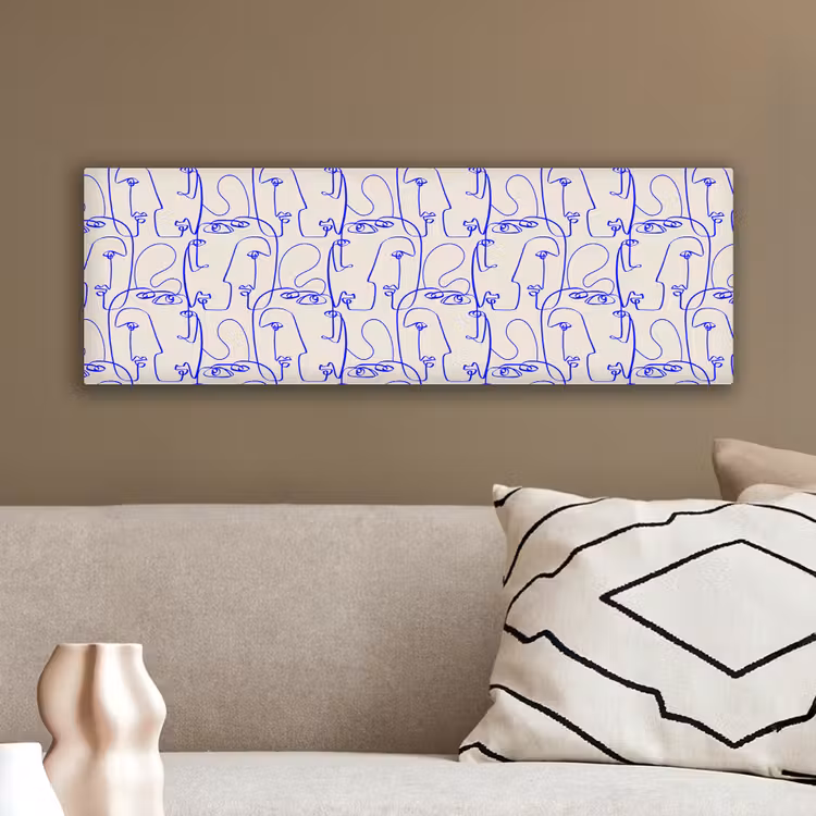 Gezicht - Blauw - Lijnen - Beige canvas 2cm klein 828 -sfeer3
