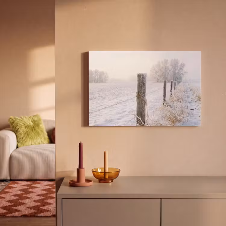 Hek - Sneeuw - Mist - Platteland - Nostalgisch canvas 2cm klein -sfeer1