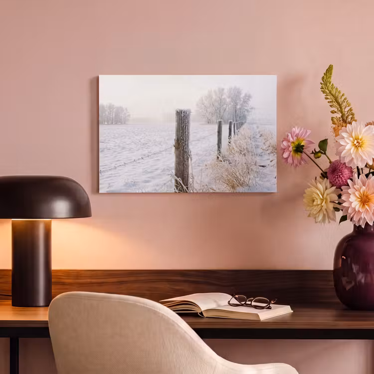 Hek - Sneeuw - Mist - Platteland - Nostalgisch canvas 2cm klein -sfeer4