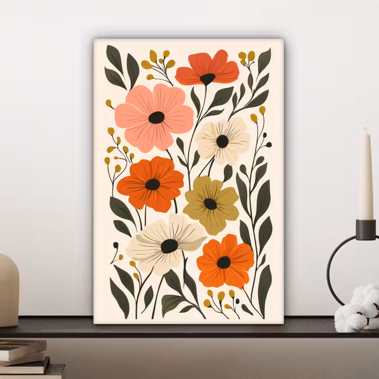 Veldbloemen - Stengels - Blaadjes - Groen canvas 2cm klein -sfeer6