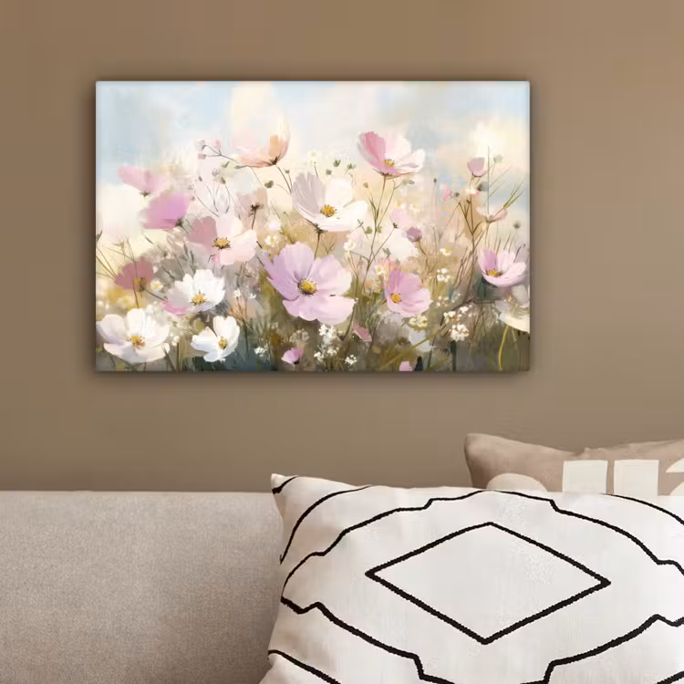 Bloemenveld - Lichte tinten - Geschilderd canvas 2cm klein -sfeer3