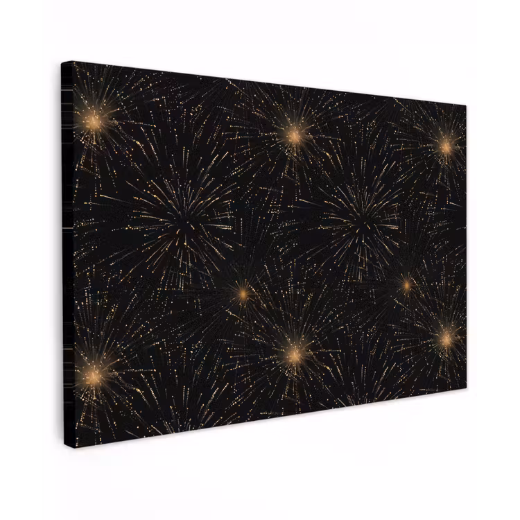 Vuurwerk - Patroon - Feestelijk - Goud - Zwart canvas 2cm klein 34 -z3d