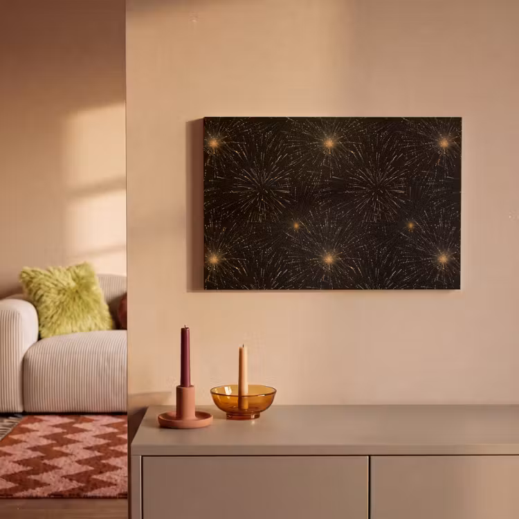 Vuurwerk - Patroon - Feestelijk - Goud - Zwart canvas 2cm klein 34 -sfeer1
