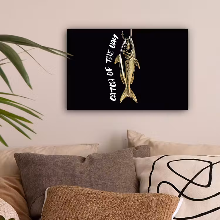 Vis - Zwart - Goud - Tekst canvas 2cm klein -sfeer1