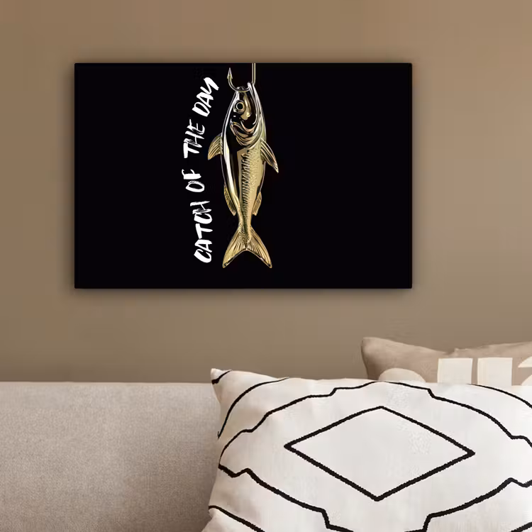 Vis - Zwart - Goud - Tekst canvas 2cm klein -sfeer3