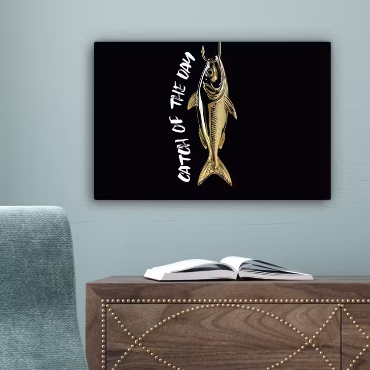 Vis - Zwart - Goud - Tekst canvas 2cm klein -sfeer4