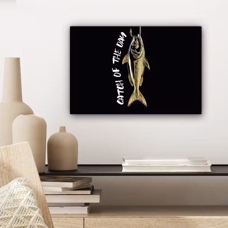 Vis - Zwart - Goud - Tekst canvas 2cm klein -sfeer6
