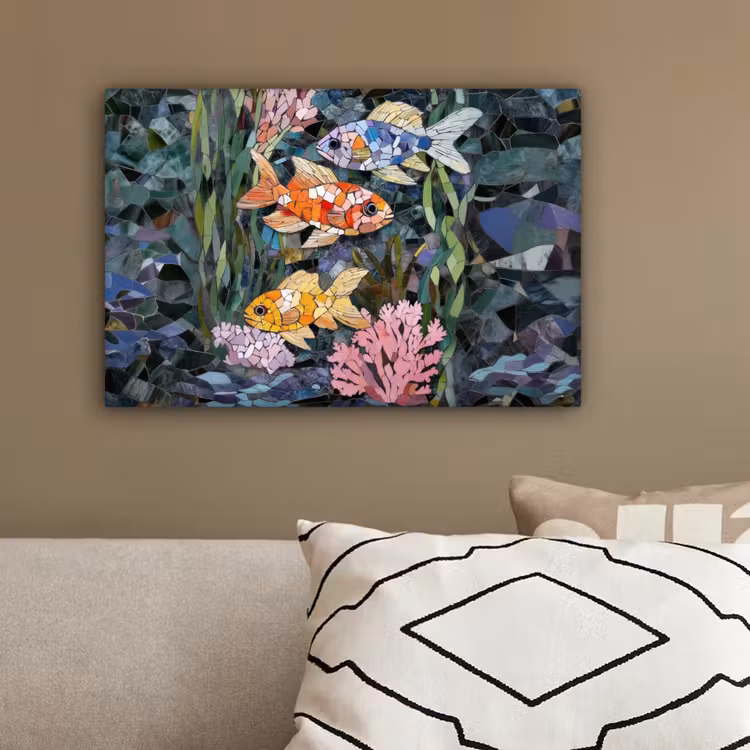 Vissen - Koraal - Zee - Mozaïek canvas 2cm klein -sfeer3