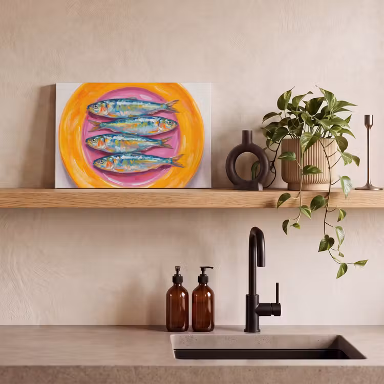 Vis - Vier - Eten - Modern - Kleurrijk canvas 2cm klein -sfeer3