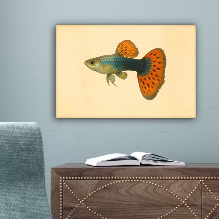 Vis - illustratie - Stippen - Oranje canvas 2cm klein -sfeer4
