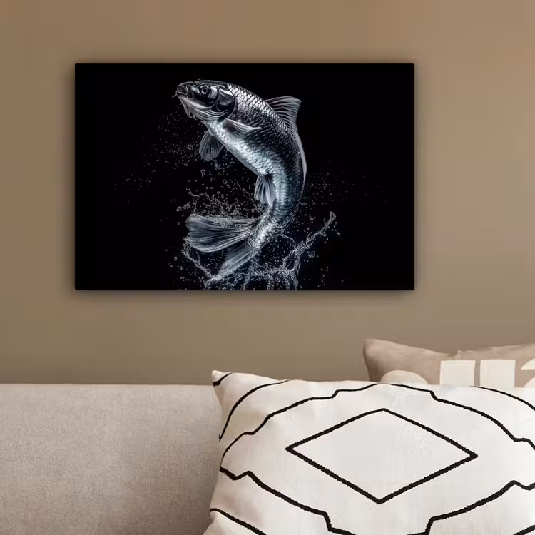 Vis - Koi - Zwart - Water canvas 2cm klein -sfeer3