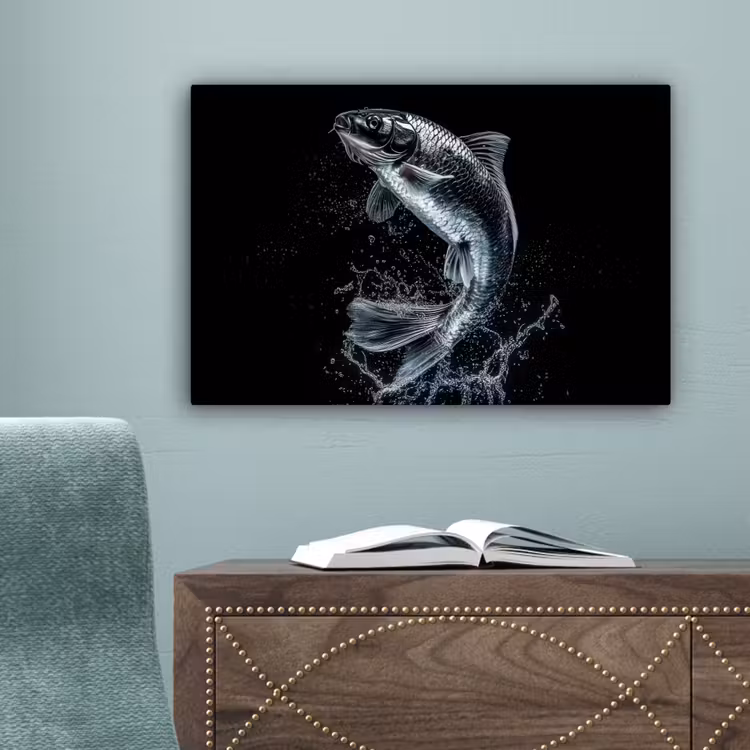 Vis - Koi - Zwart - Water canvas 2cm klein -sfeer4