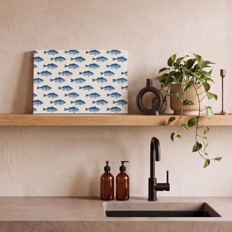 Vis - Patroon - Blauw canvas 2cm klein 34 -sfeer3
