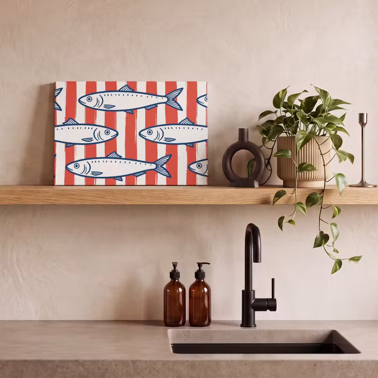 Vis - Patroon - Strepen - Illustratie - Rood canvas 2cm klein -sfeer3