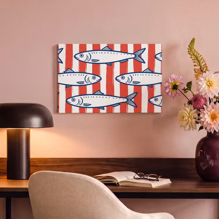 Vis - Patroon - Strepen - Illustratie - Rood canvas 2cm klein -sfeer4