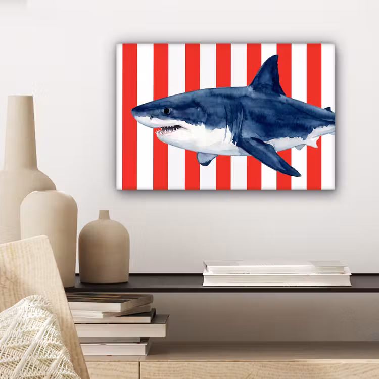 Vis - Haai - Zee - Illustratie - Blauw canvas 2cm klein -sfeer6