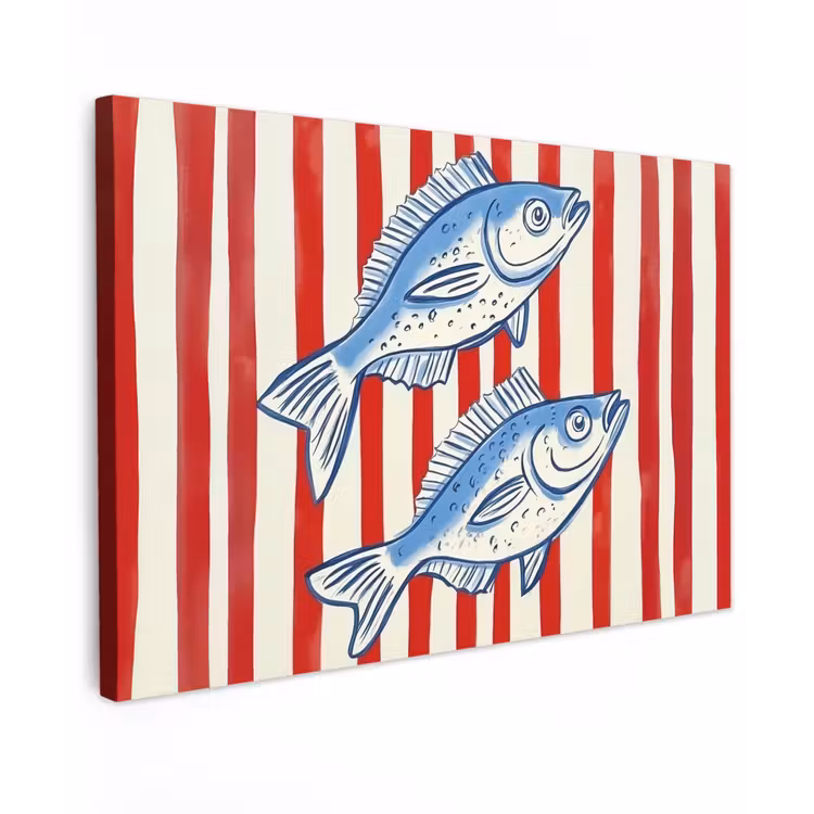 Vissen - Verticale strepen - Blauw - Rood canvas 2cm klein -z3d