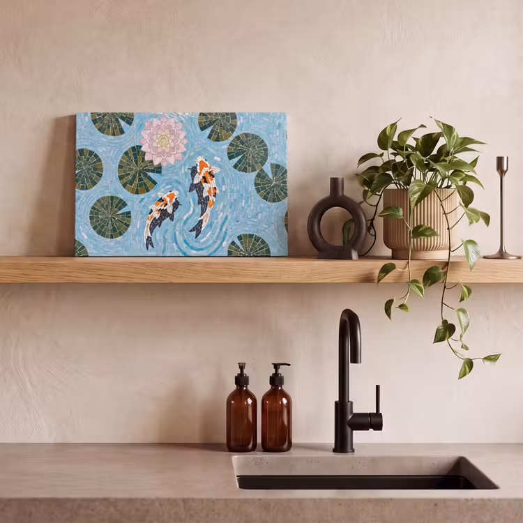 Vis - Water - Natuur - Mozaïek - Blauw canvas 2cm klein -sfeer3