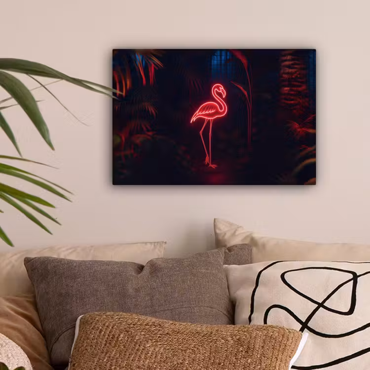 Flamingo - Roze - Neon - Licht canvas 2cm klein -sfeer1