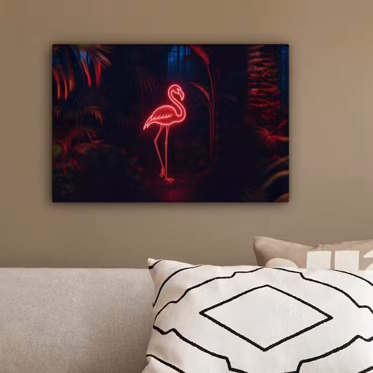 Flamingo - Roze - Neon - Licht canvas 2cm klein -sfeer3