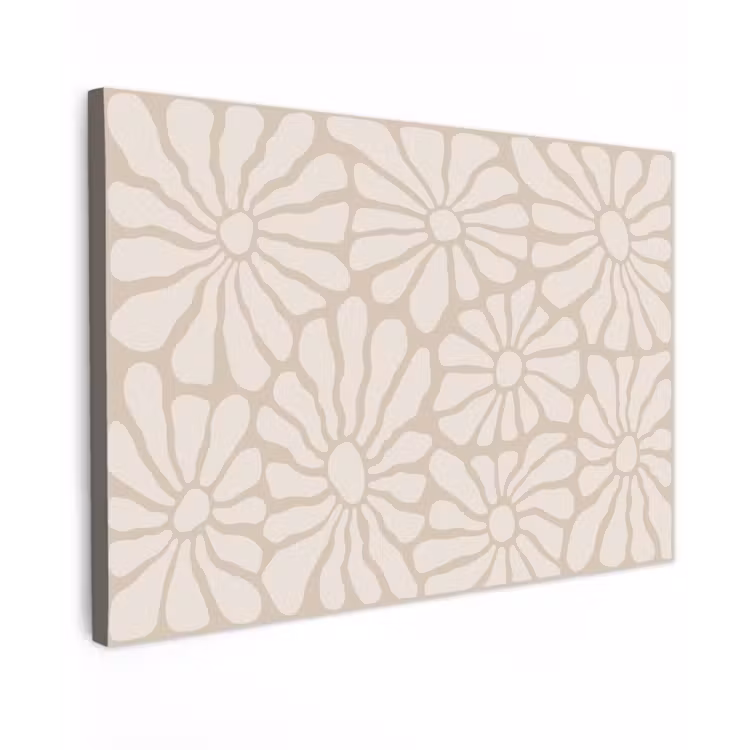 Bloemen - Print - Beige - Bruin - Minimalistisch canvas 2cm klein -z3d