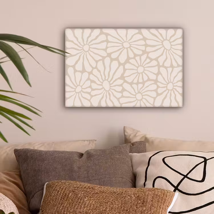 Bloemen - Print - Beige - Bruin - Minimalistisch canvas 2cm klein -sfeer1