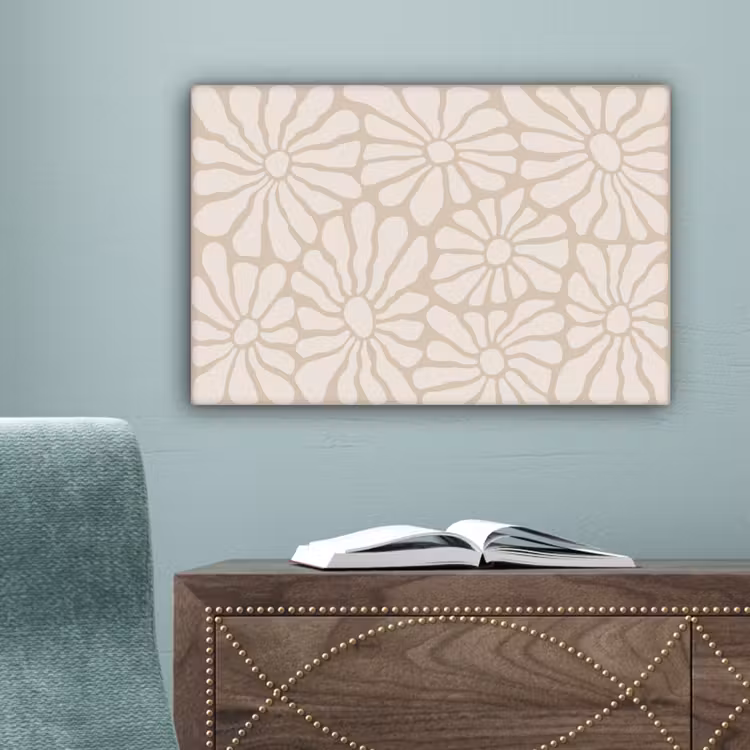 Bloemen - Print - Beige - Bruin - Minimalistisch canvas 2cm klein -sfeer4