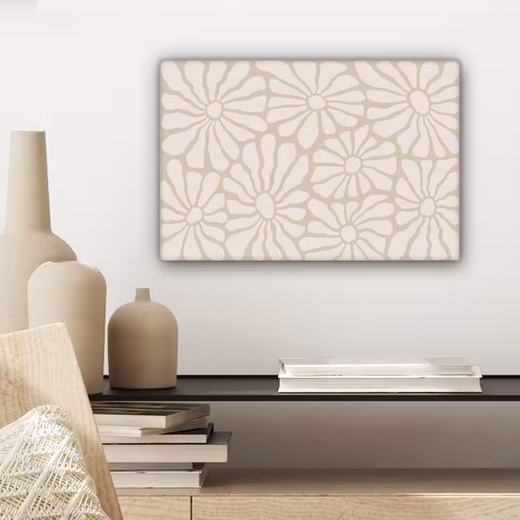 Bloemen - Print - Beige - Bruin - Minimalistisch canvas 2cm klein -sfeer6