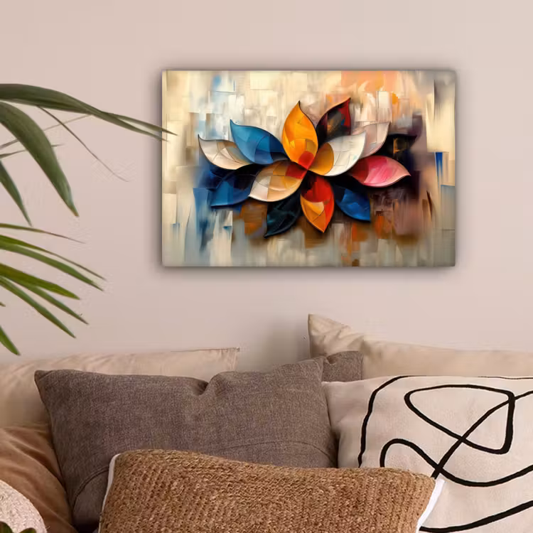 Bloem - Abstract - Kleurrijk - Bladeren canvas 2cm klein -sfeer1