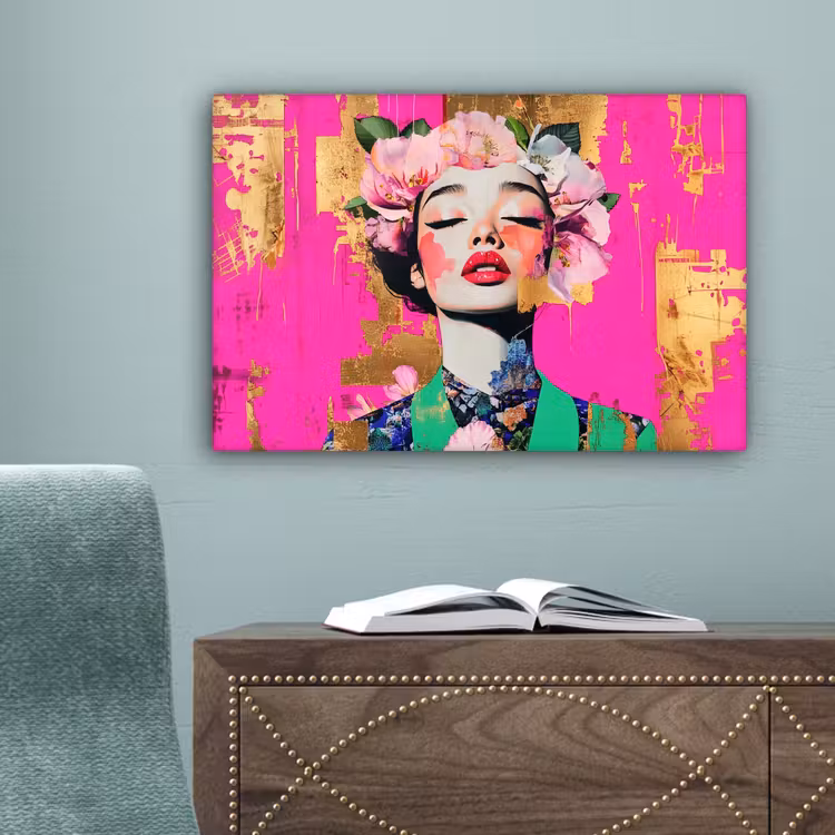 Bloemenkroon - Goud - Vrouw - Portret canvas 2cm klein -sfeer4