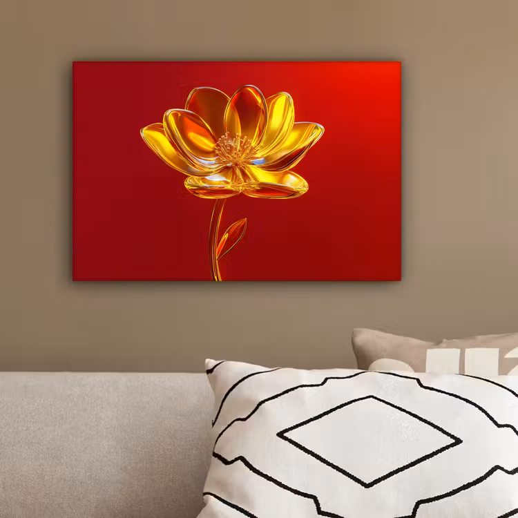 Bloem - Goud - Glazen canvas 2cm klein -sfeer3