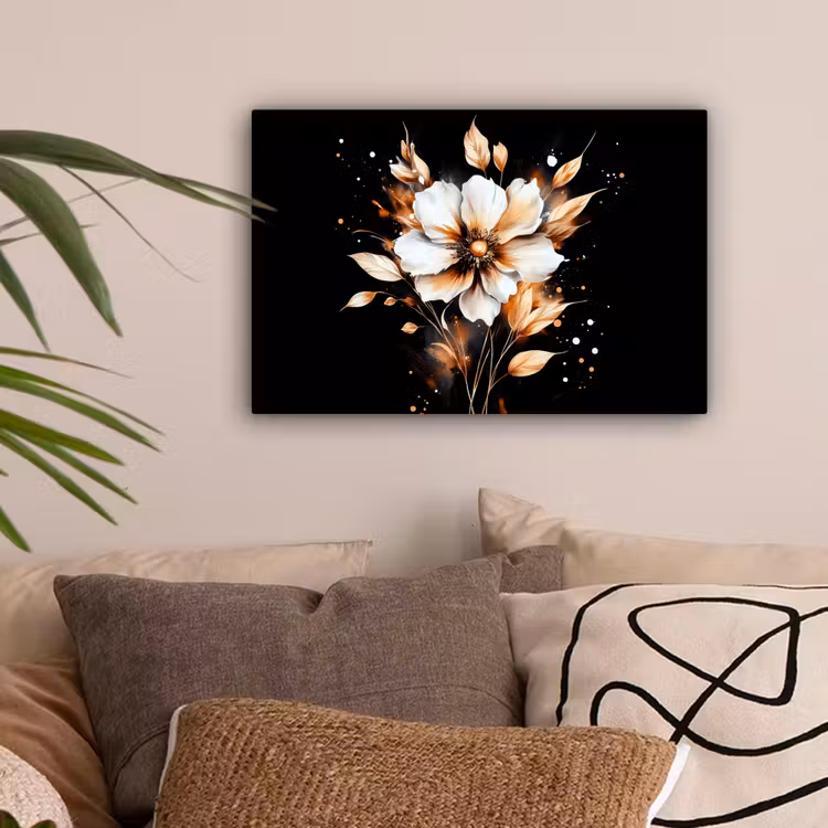 Bloem - Verf - Goud - Graffiti - Modern canvas 2cm klein -sfeer1