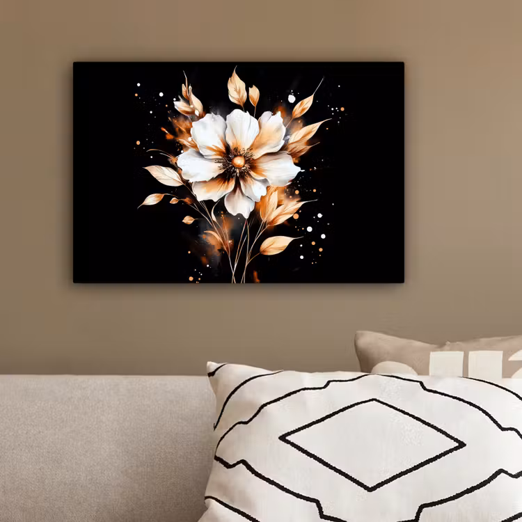Bloem - Verf - Goud - Graffiti - Modern canvas 2cm klein -sfeer3